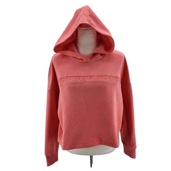 NWT Under Armour Loose Semi-Crop Pink Hoodie Sweatshirt Womens Small - Picture 1 of 10
